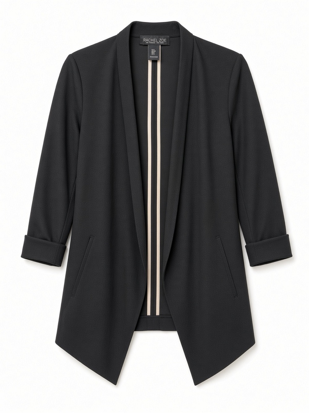 Rachel Zoe Black Open Front Blazer 3/4 Sleeve Size S